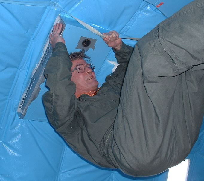 Dr. Butler, weightless in 0G, in the KC135 airplane, courtesy of Kim Prisk, MD, of UCSD.